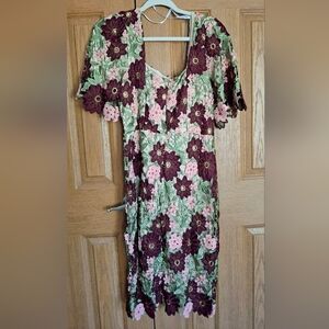 Ladies MIDI ROOLEE Floral Lace Dress Size L (Accurate Color Pic 1)